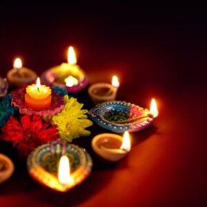 A table with some candles in the middle of it