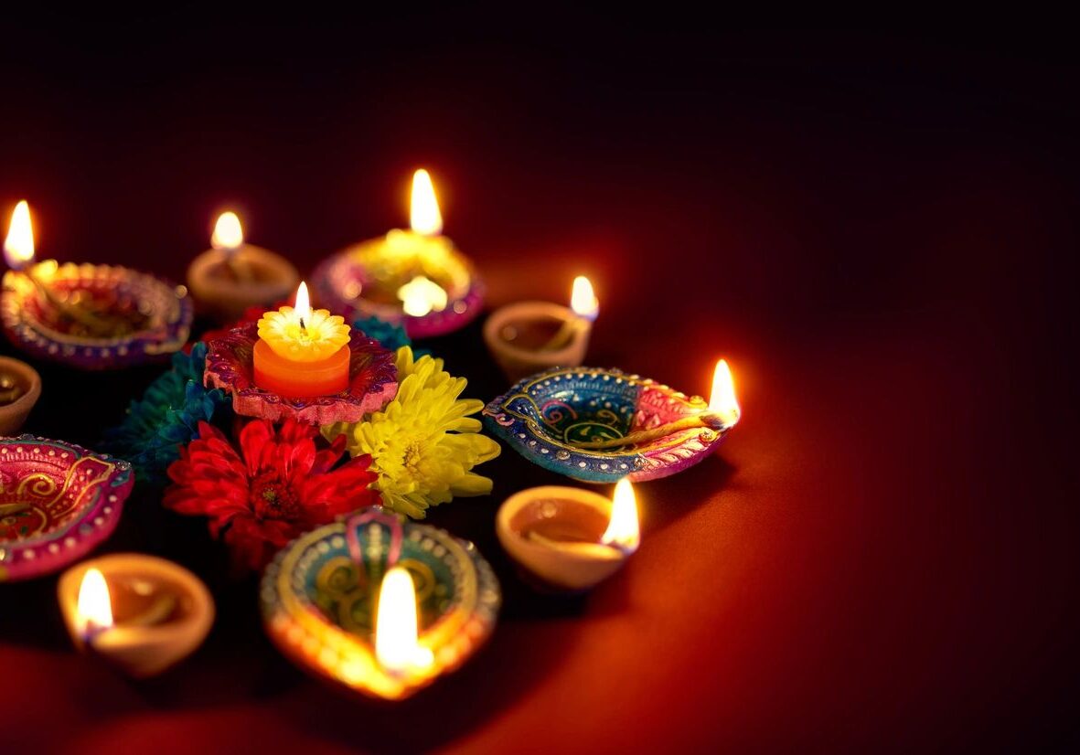 A table with some candles in the middle of it